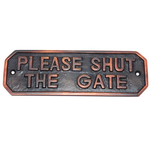 Rectangular Please Shut The Gate Brass Door Sign 
